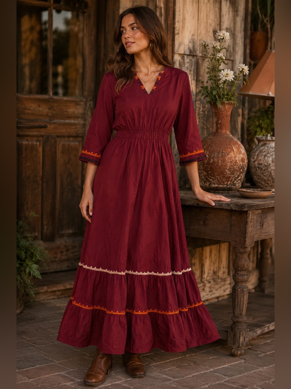 Ethnic By Outfitters Red Cotton Boho Maxi Dress Size M Cottagecore Romantic